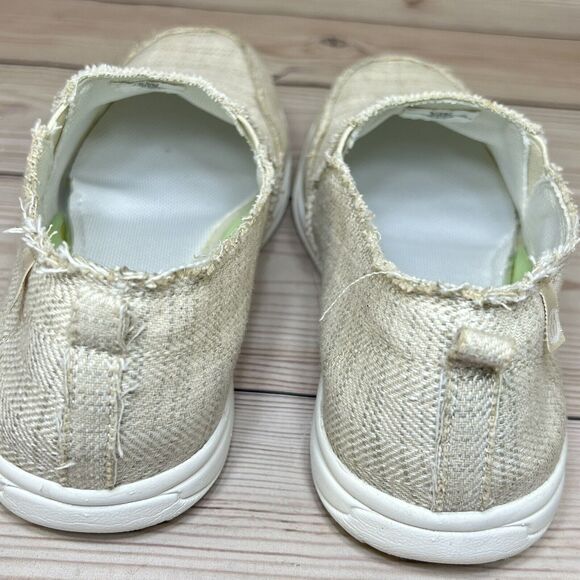 Minnetonka Expanse Womens 8.5 Slip-On Sneaker Tan Frayed Fabric Moccasin Shoes - Picture 14 of 15